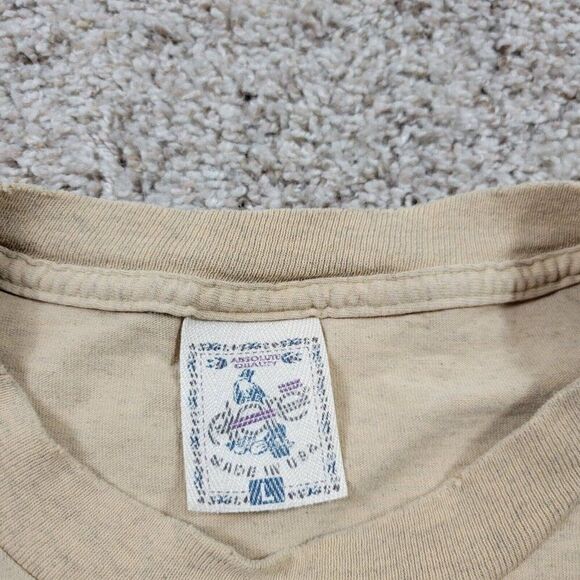 Vintage American Flag T Shirt Mens Large Beige Short Sleeve Button Alore Read* - Picture 2 of 11